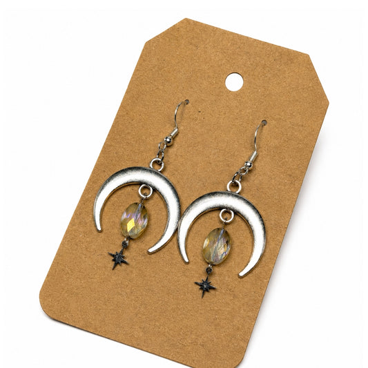 Upside-Down Crescent Moon Clear Sparkle / Earrings