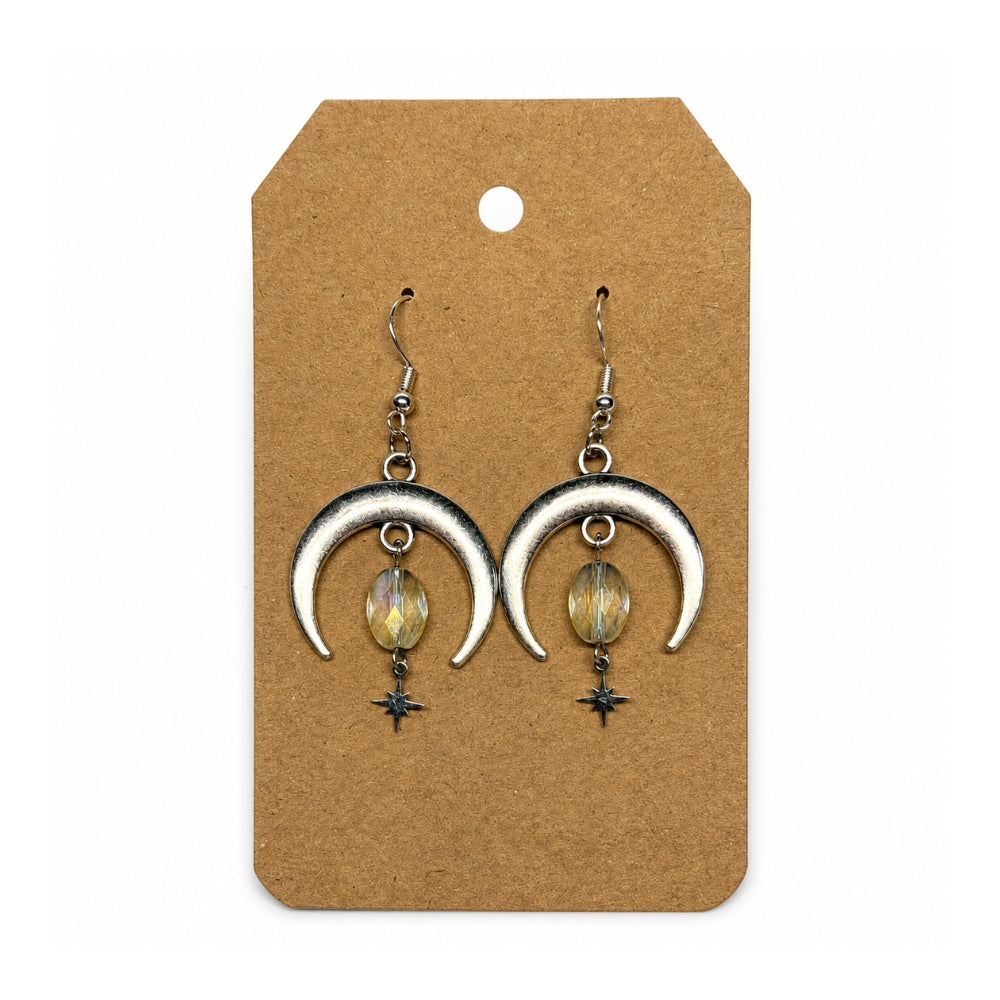 Upside-Down Crescent Moon Clear Sparkle / Earrings