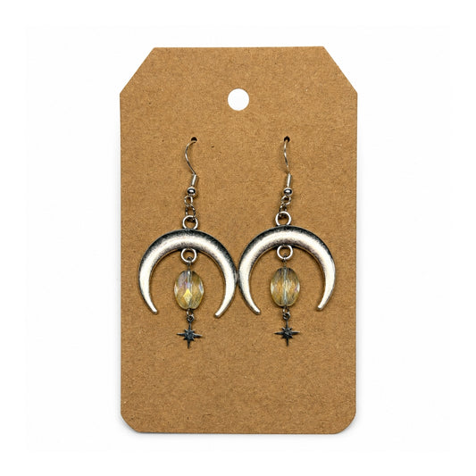 Upside-Down Crescent Moon Clear Sparkle / Earrings